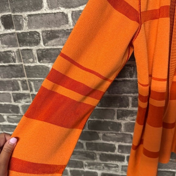 ST. JOHN Wool Blend Open Front Cardigan Sweater Orange Stripe - Picture 4 of 11